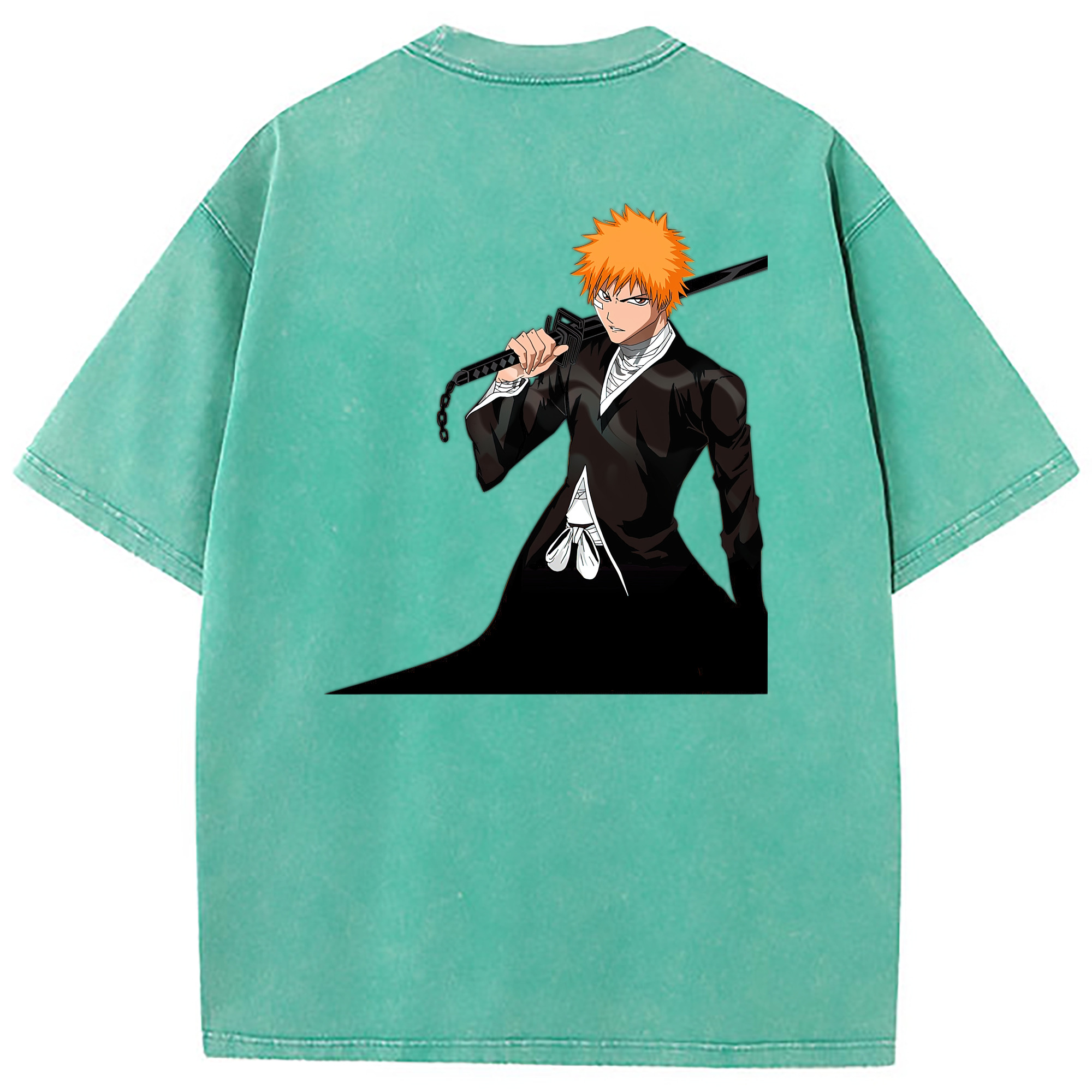 （画像用） ブリーチ 黒崎一護（くろさき いちご）BLEACH Kurosaki Ichigo 綿100% ヴィンテージ風 半袖Tシャツ（背面プリント）